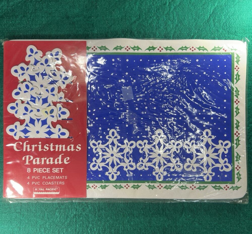 Vintage Christmas Snowflake Placemats Coasters 8pc Set 11x17 Holiday Table Decor
